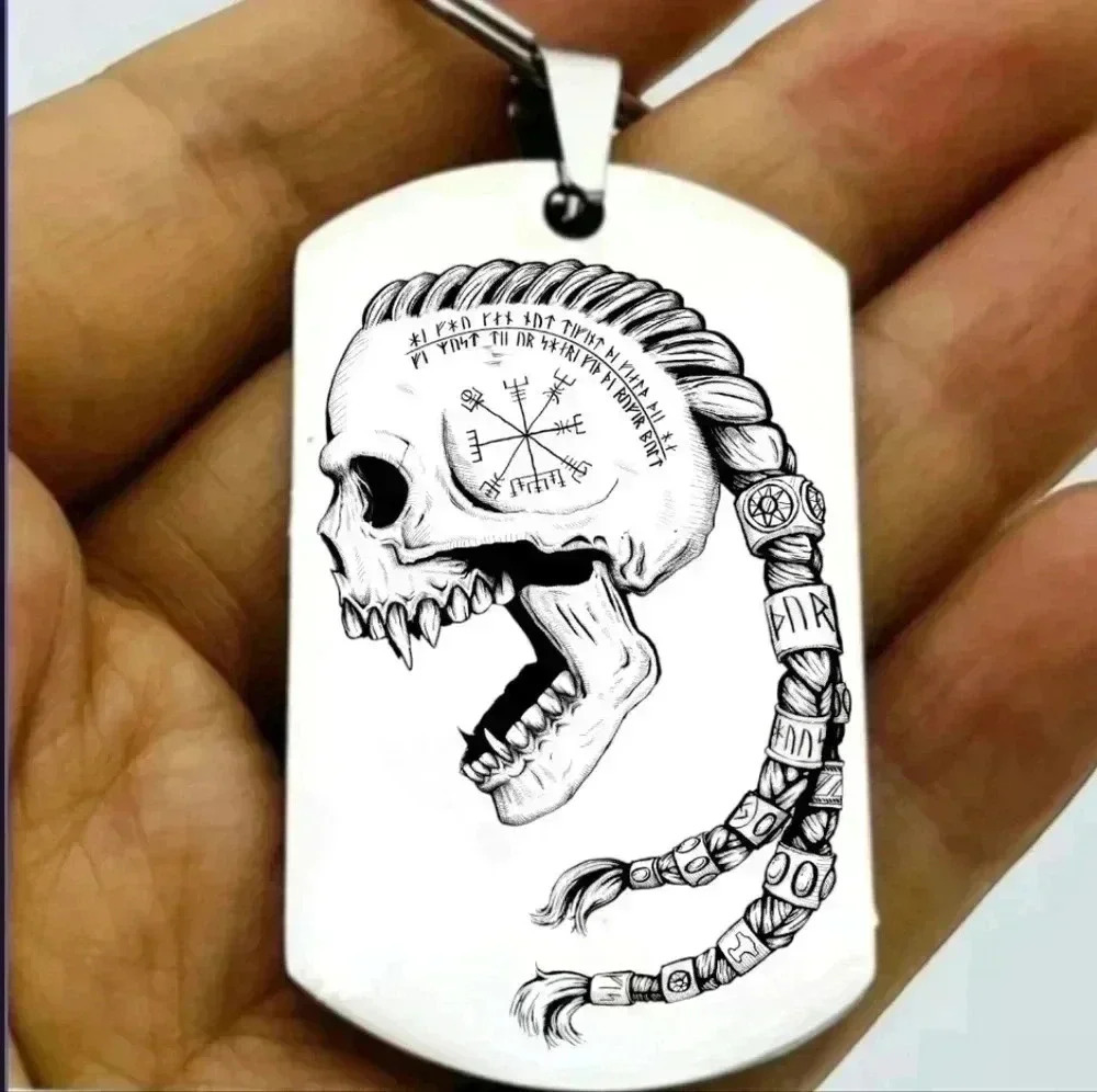 Viking horror art tattoo hair hot Keychain